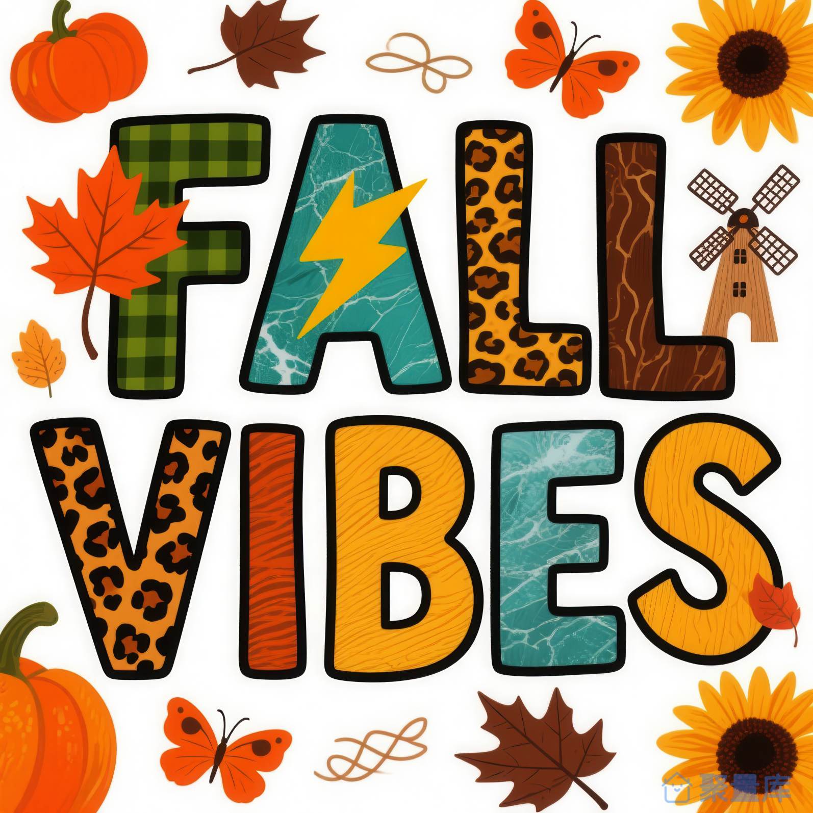 秋季氛围感十足的'FALL VIBES'文字设计